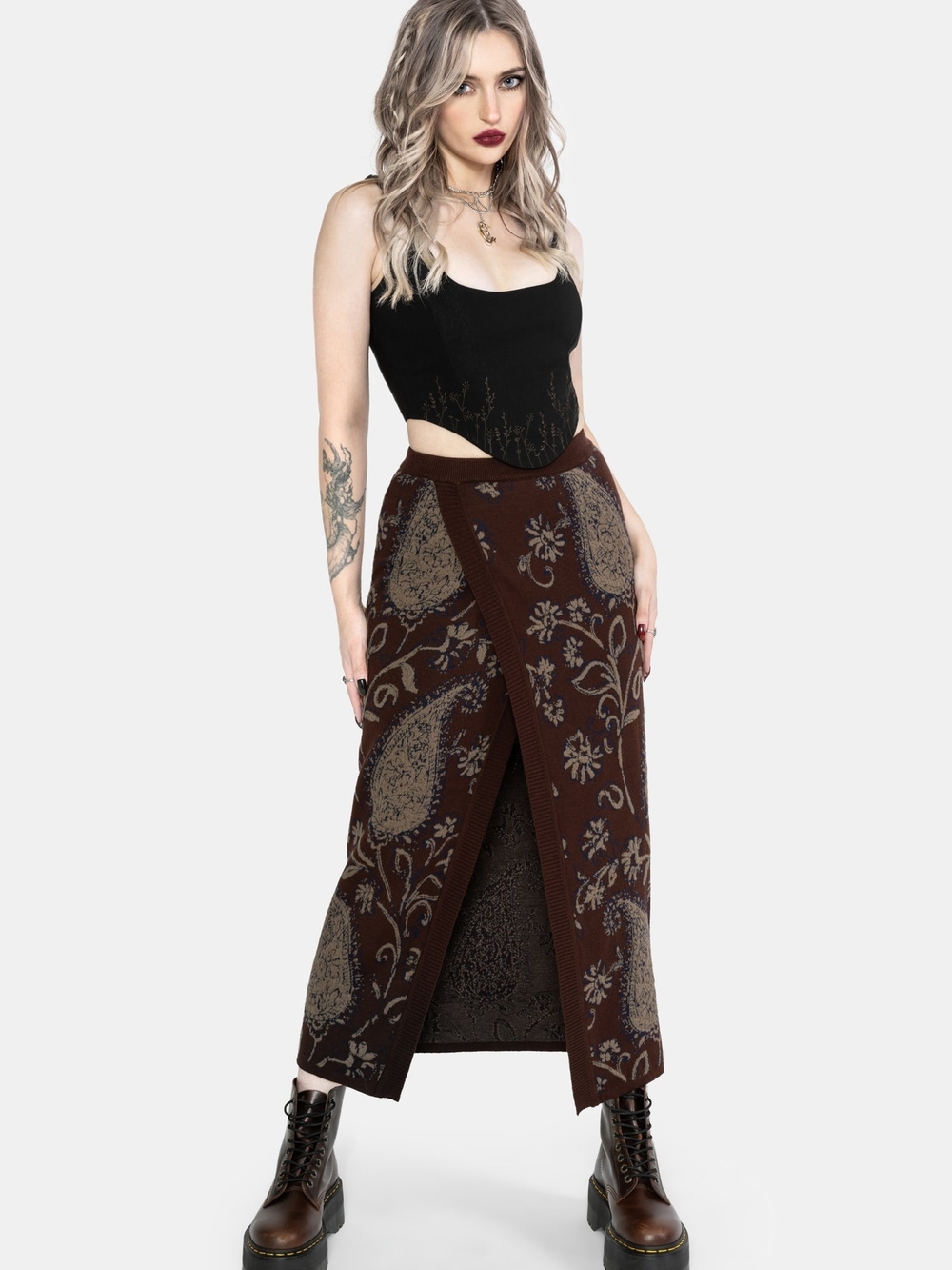 Disturbia Gillian Paisley Knit Midi Wrap Skirt